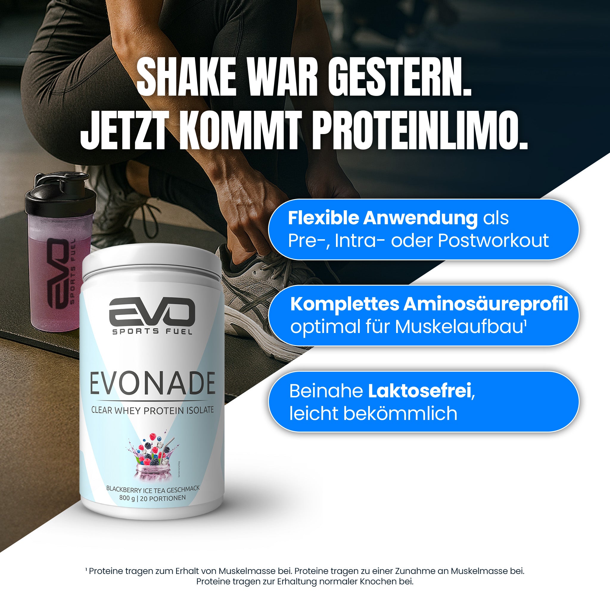 EVONADE Clear Whey Protein 100% Isolate zero Kompromisse Komplettes Aminosäureprofil