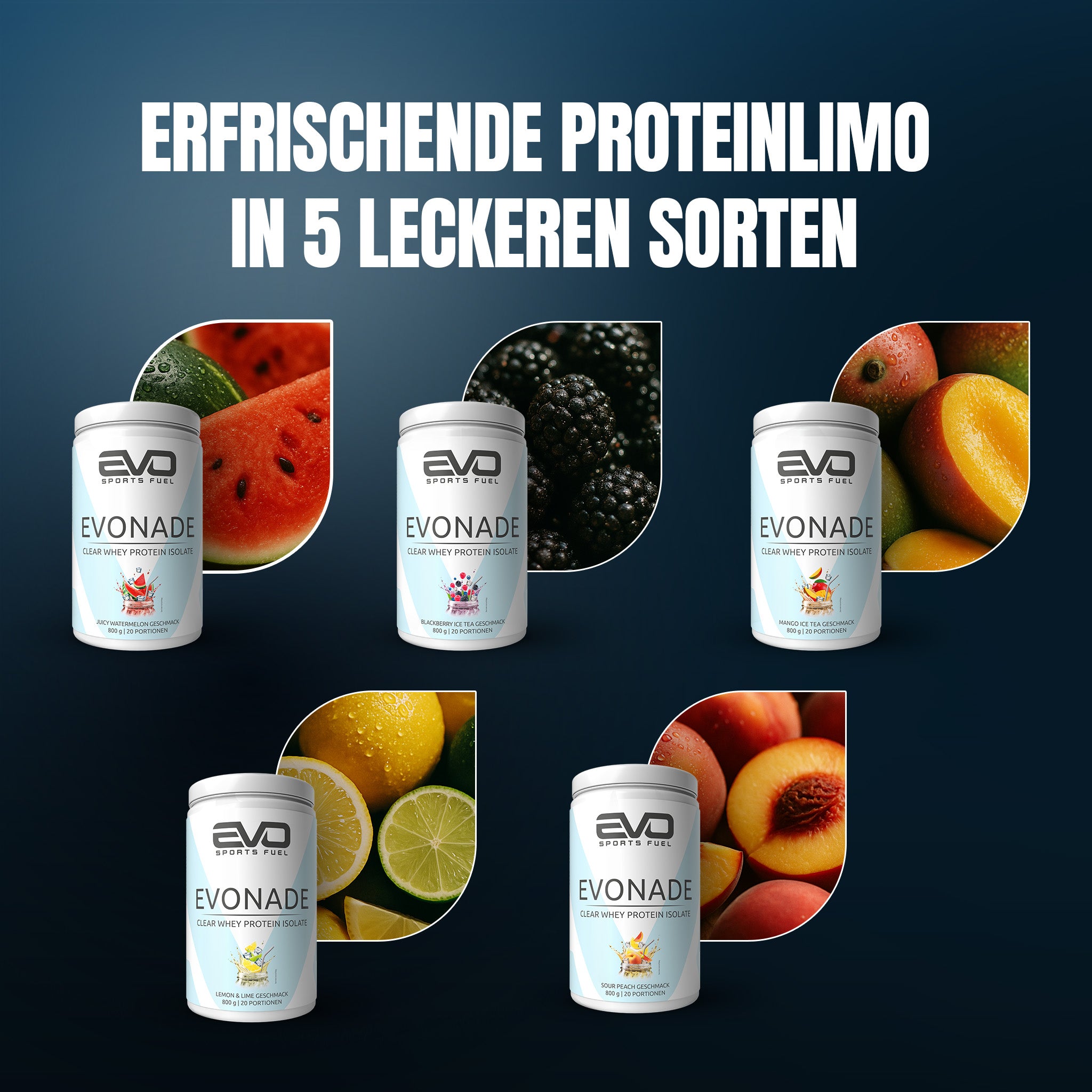 EVONADE Clear Whey Protein 100% Isolate zero Kompromisse proteinlimo 5 leckeren sorten