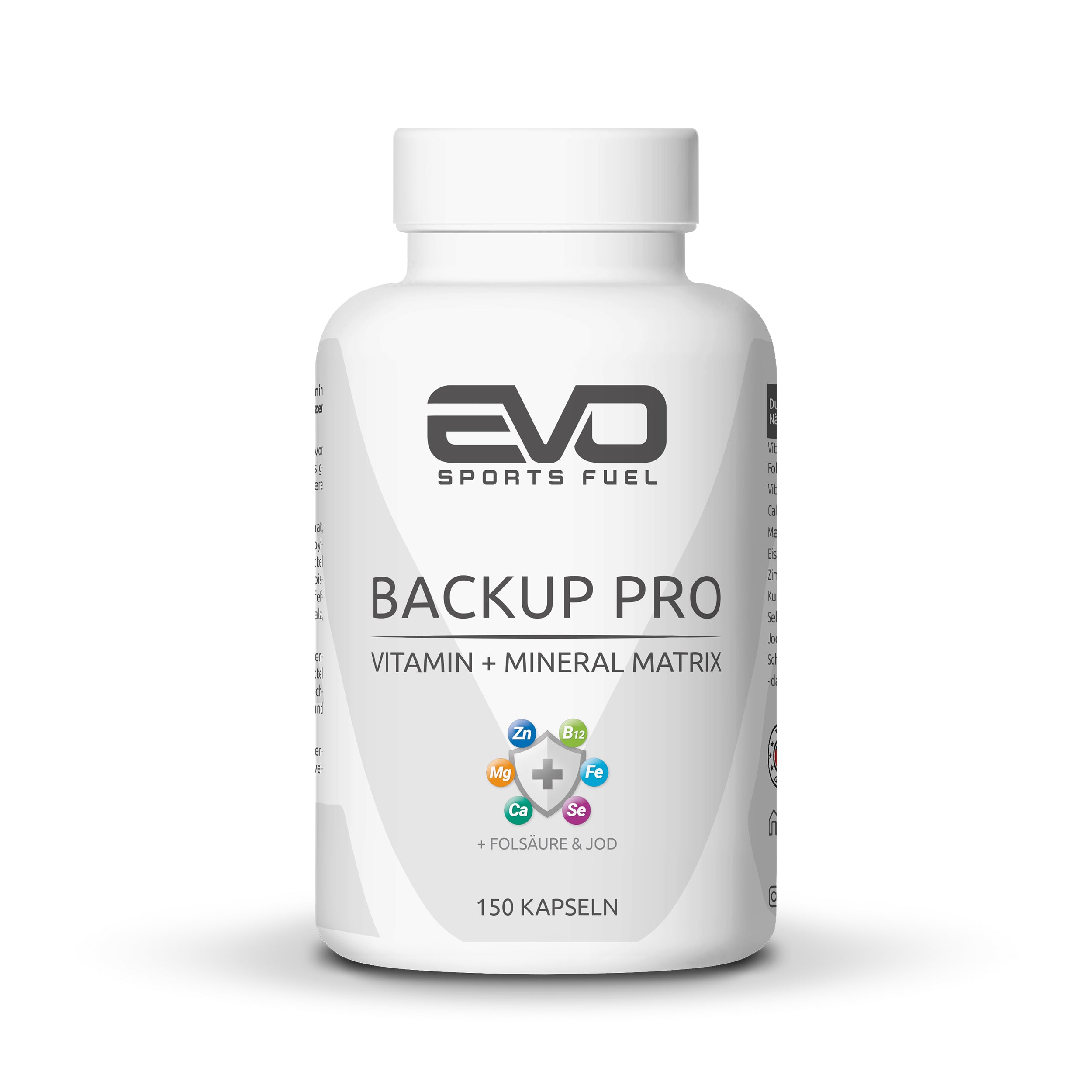 EVO Sport Fuel Backup Pro Vitamin- und Mineralstoffe einschließlich Folsäure und Jod Packung mit 150 Kapseln.