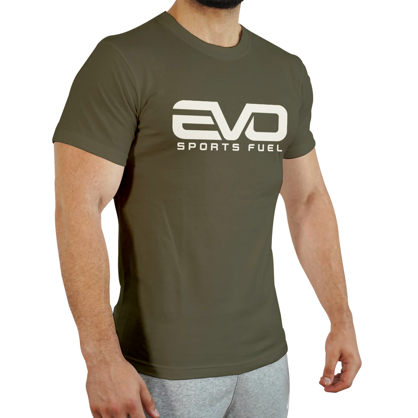 Klassisches T-Shirt Grün mit "EVO SPORTS FUEL"-Aufschrift in weiß