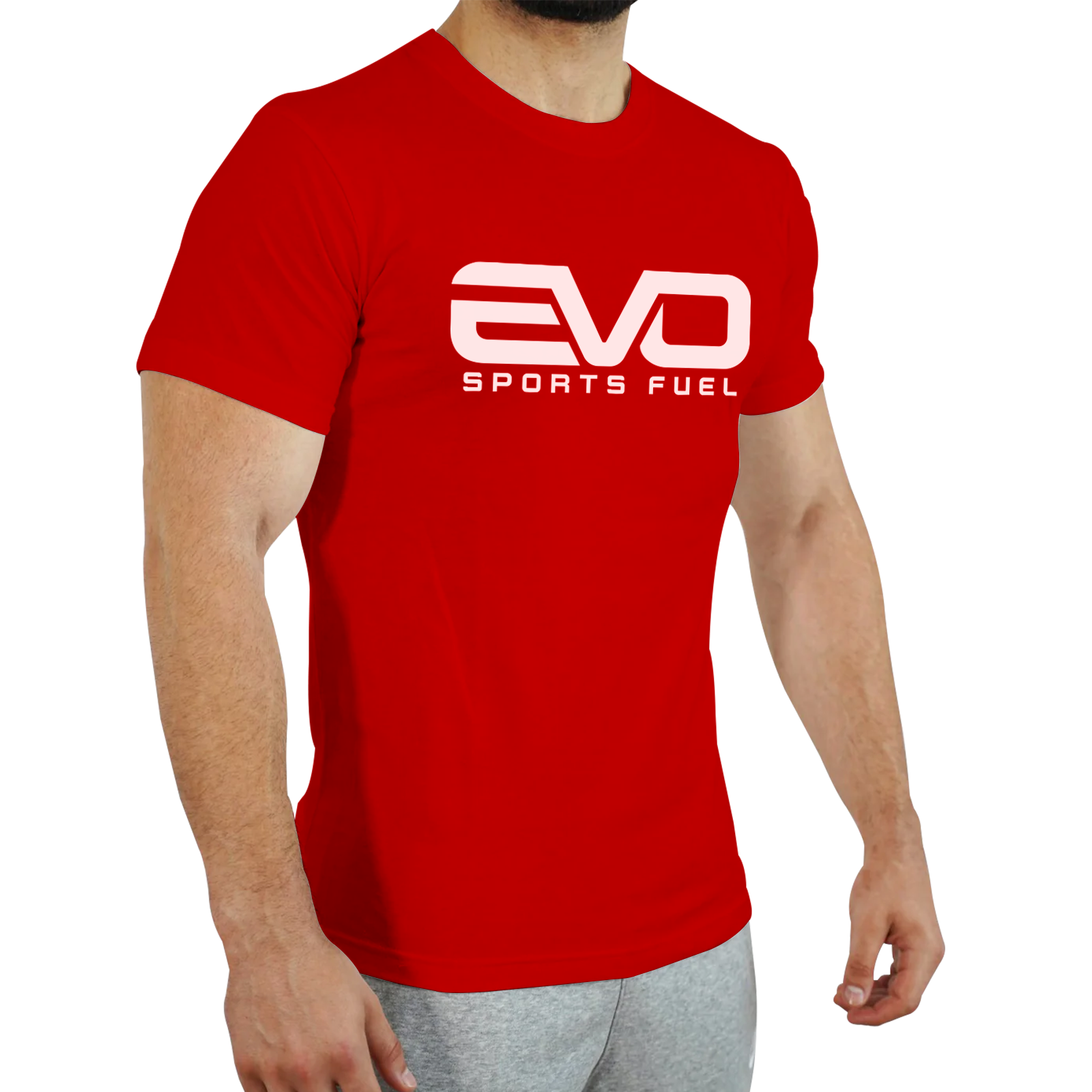 Klassisches T-Shirt rot mit "EVO SPORTS FUEL"-Aufschrift in weiß
