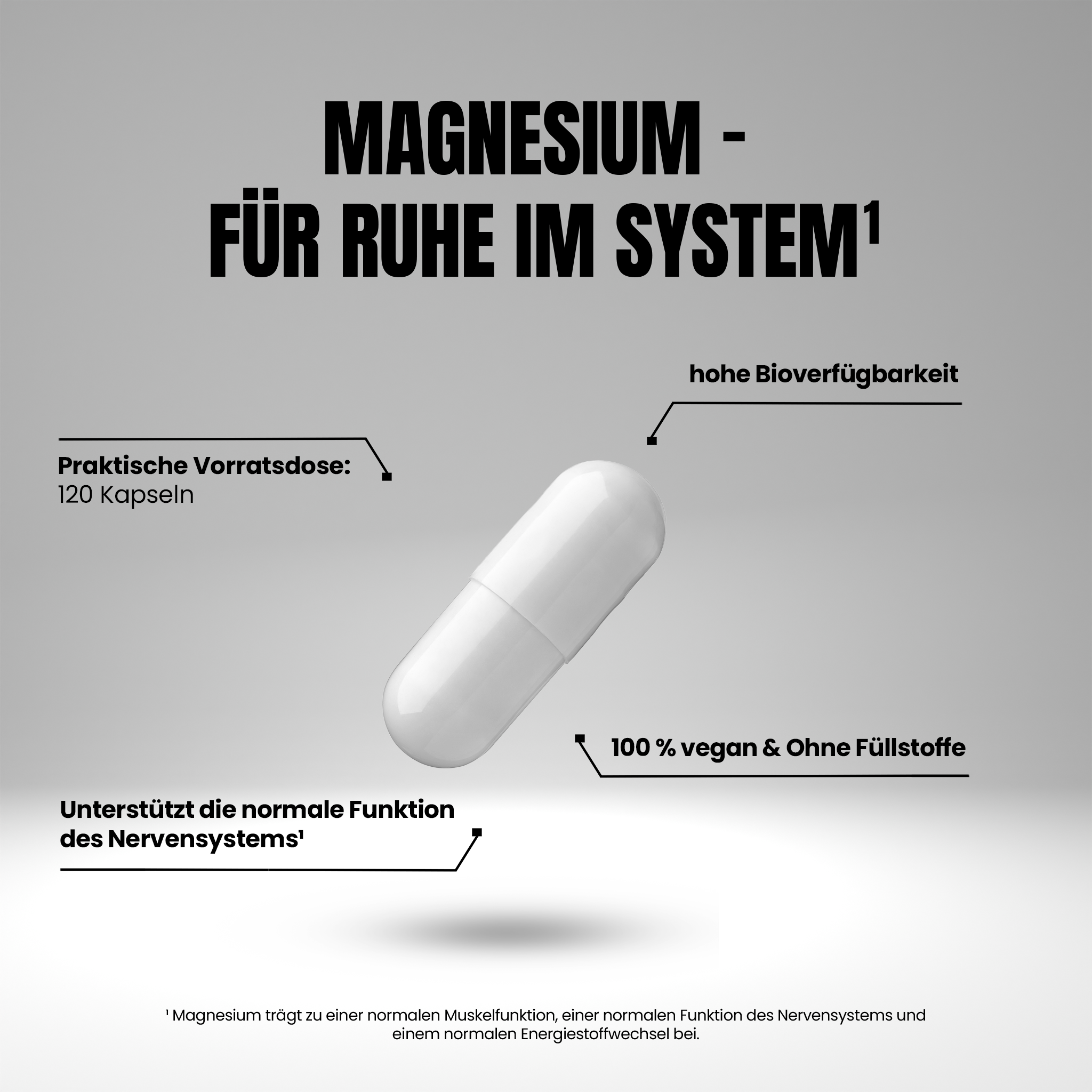 EVO SPORTS FUEL Magnesium Bisglycinat – hoch bioverfügbare Magnesiumkapseln für Muskeln, Nerven und Energie. 100 % vegan, ohne Füllstoffe, in praktischer Vorratsdose mit 120 Kapseln.