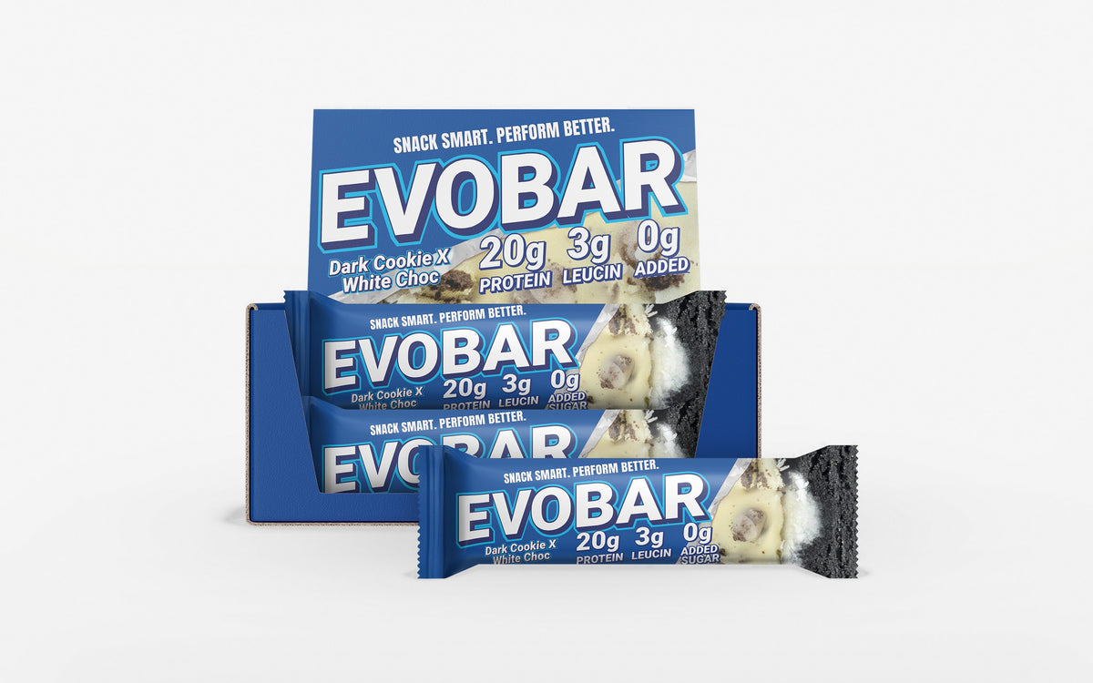 EVOBAR Proteinriegel Dark Cookie X White Choc, Box mit 12 Riegeln à 60g