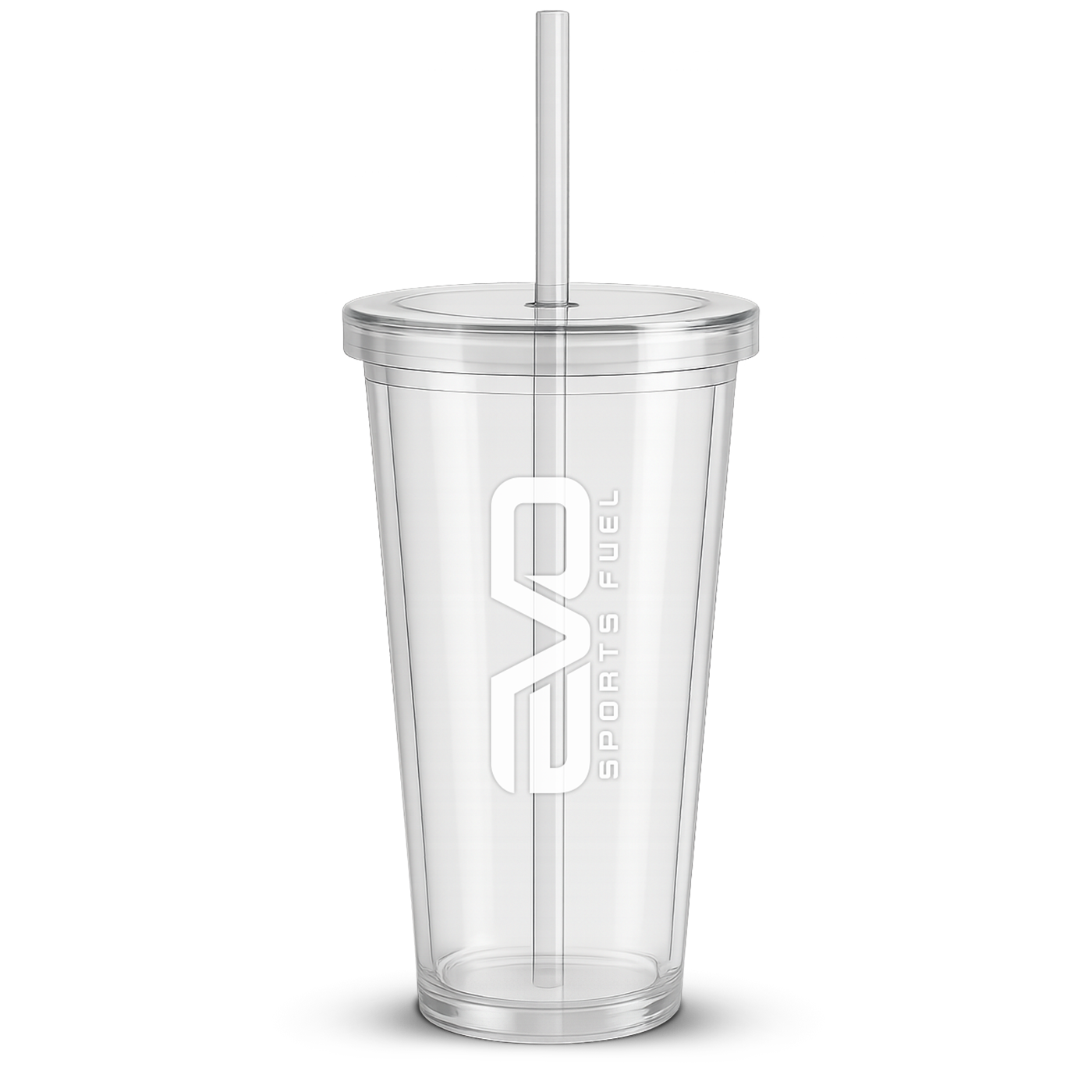 Transparenter EVO Tumbler mit Strohhalm und Deckel, 700 ml Mehrweg-Trinkbecher mit EVO SPORTS FUEL Logo