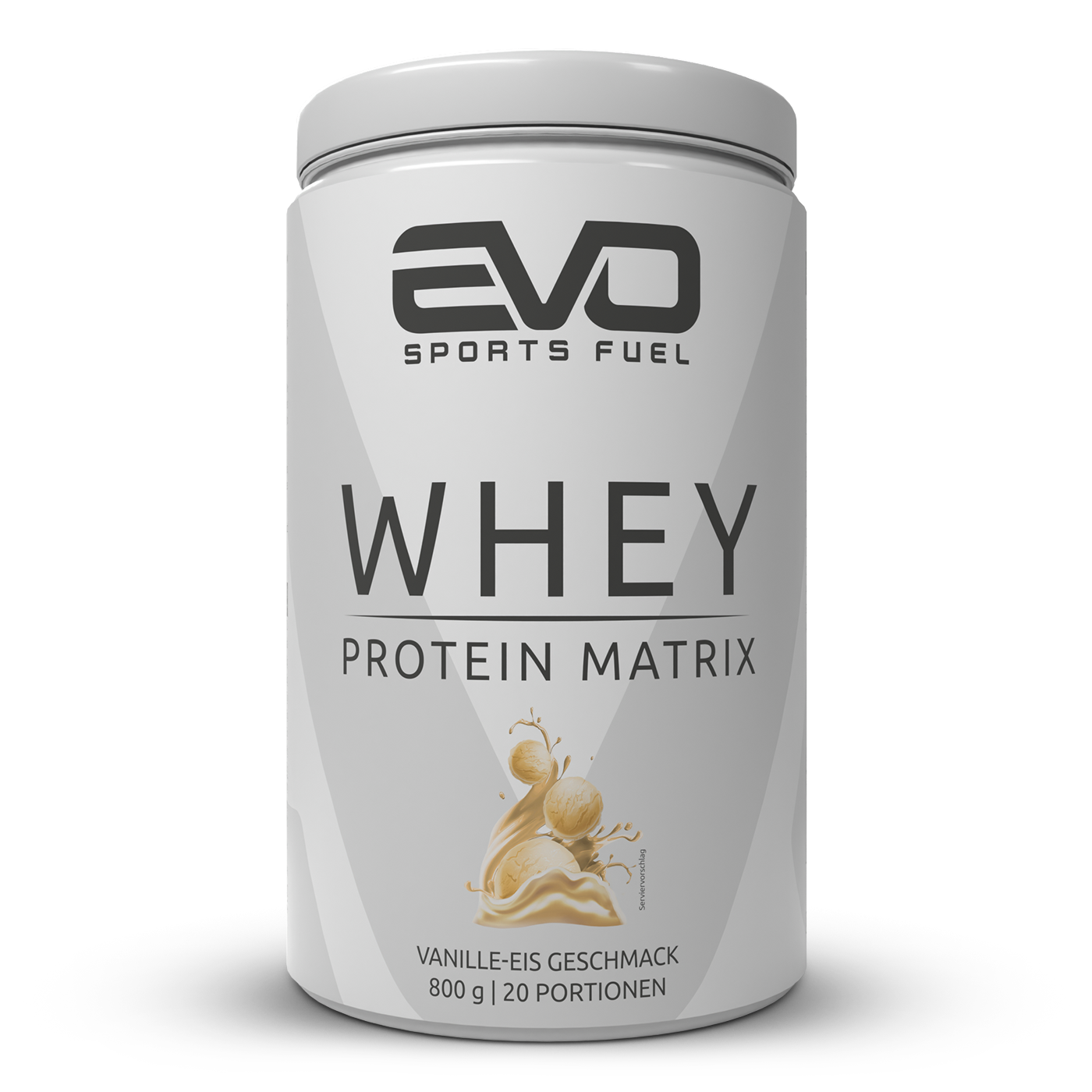 EVO SPORTS FUEL Wheyproteinpulver mit Verdauungsenzymen – Whey Protein Matrix Vanille-Eis Geschmack in 800-g-Dose