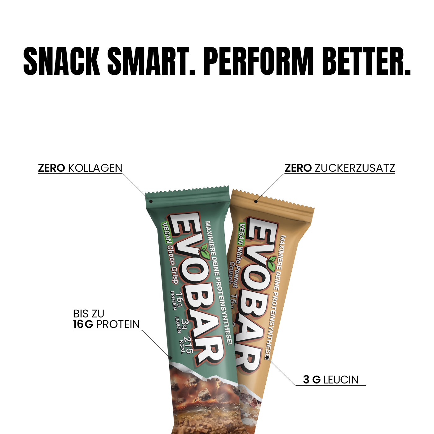 EVOBAR Proteinriegel Vegan in zwei leckeren Sorten Choco Crisp & White Peanut Crunch