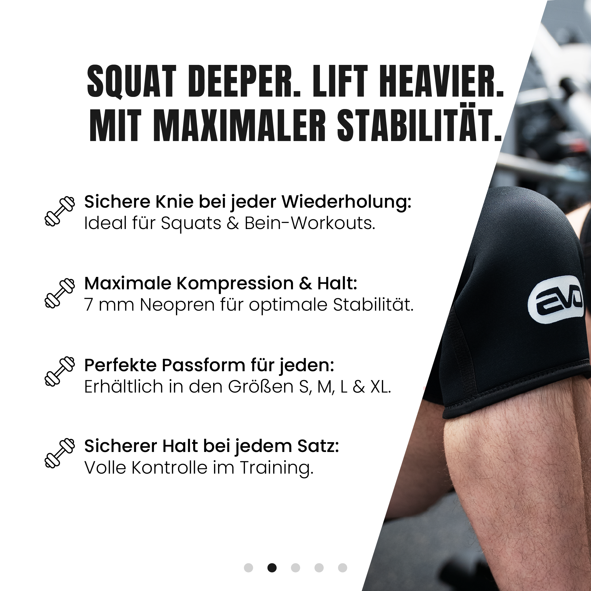 EVO Knee Sleeves geben dir maximale Kompression und Halt um Dich für härtere Lifts abzusichern. Erhältlich in 4 Größen