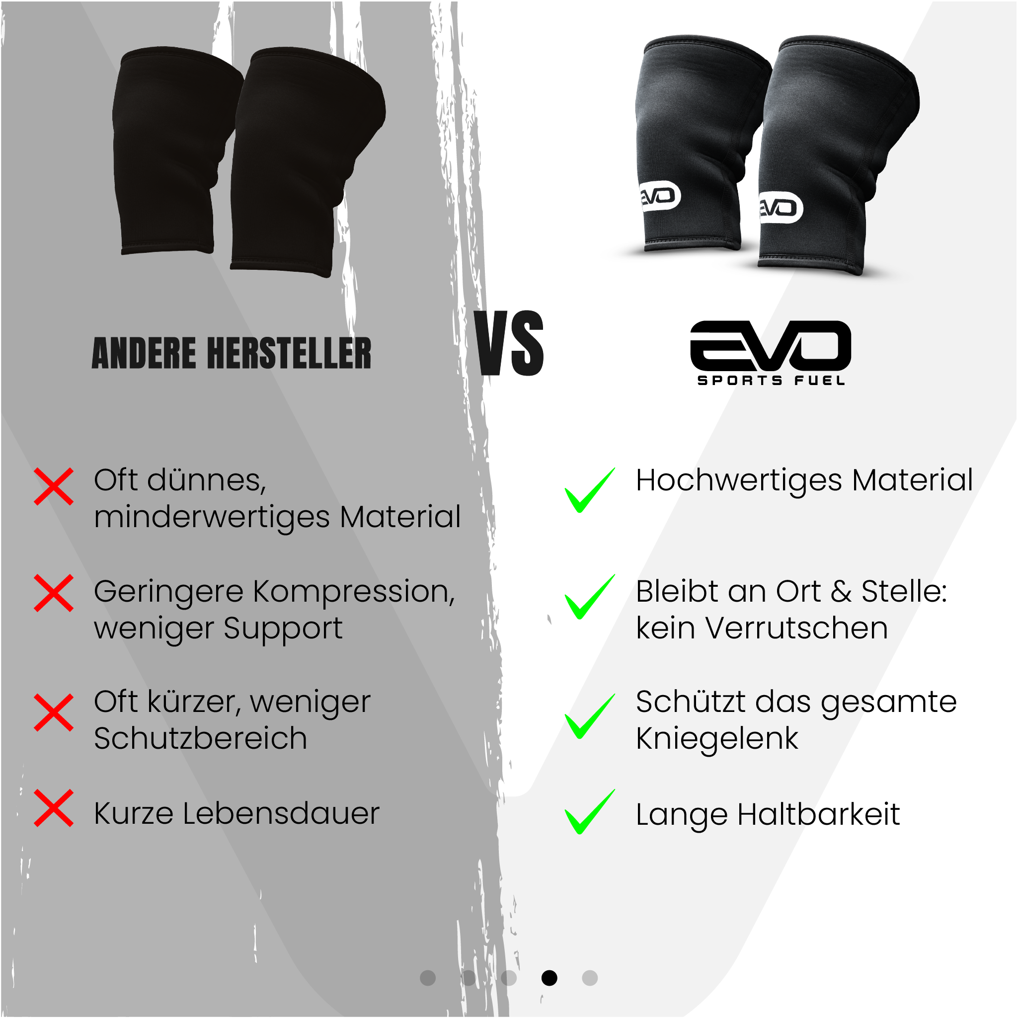 EVO Knee Sleeves bieten Dir hochwertige Verarbeitung, Stabilität und maximale Haltbarkeit im Vergleich zu herkömmlichen Kniebandagen