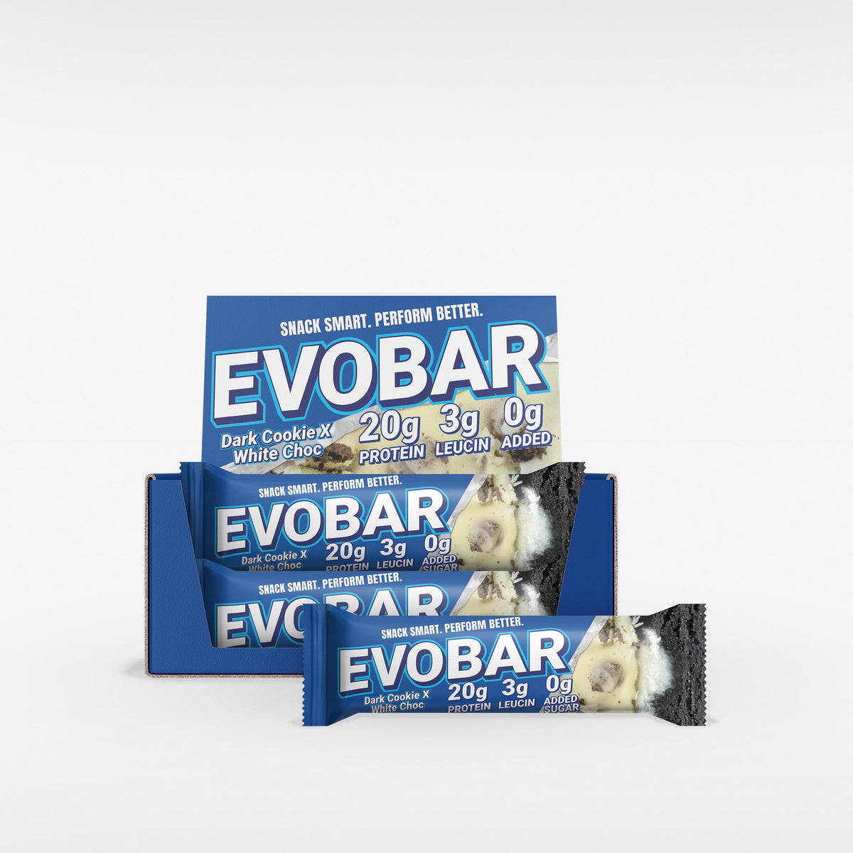 EVOBAR Proteinriegel Dark Cookie X White Choc, Box mit 12 Riegeln à 60g