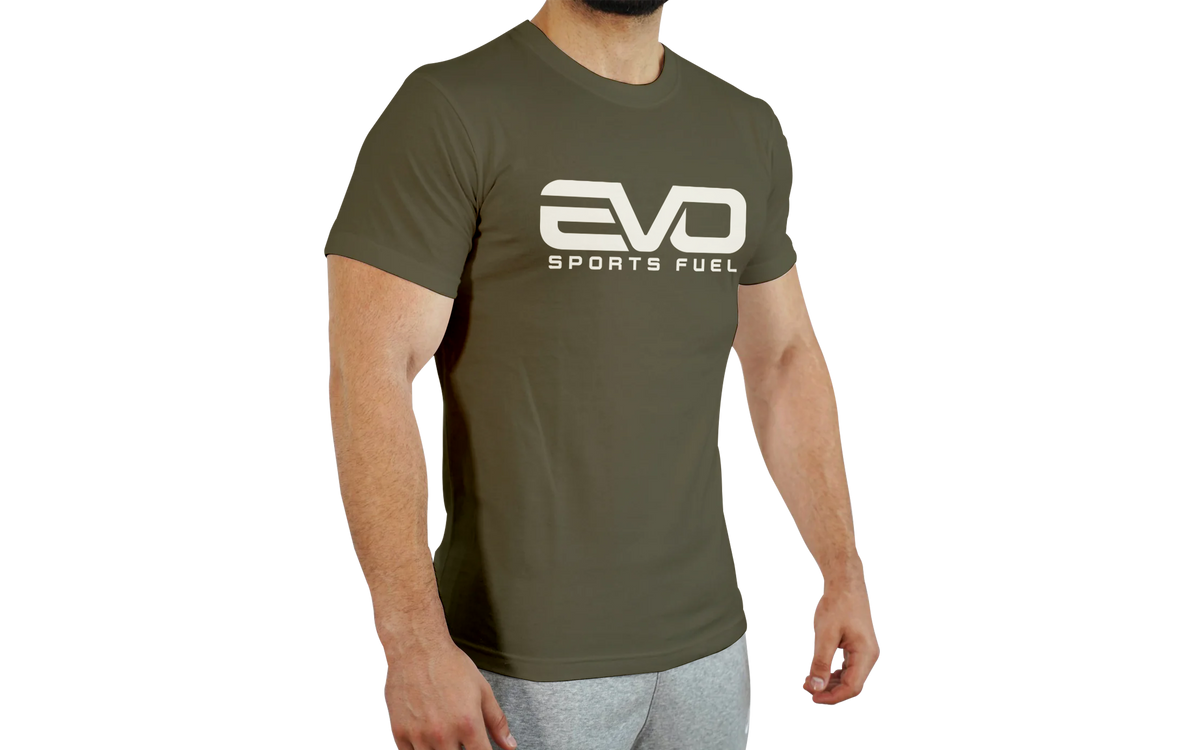 Klassisches T-Shirt Grün mit "EVO SPORTS FUEL"-Aufschrift in weiß