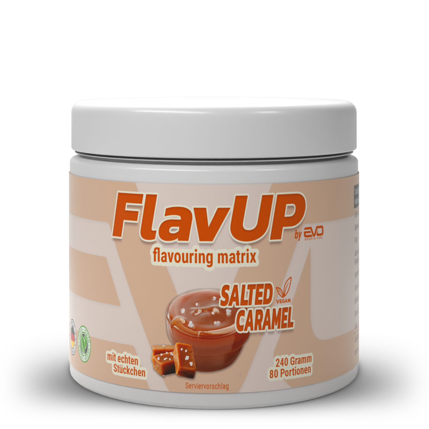 EVO SPORTS FUEL kalorienarmes Geschmackspulver FlavUP Salted Caramel – karamelliges Flavour Powder mit gesalzenem Karamellgeschmack