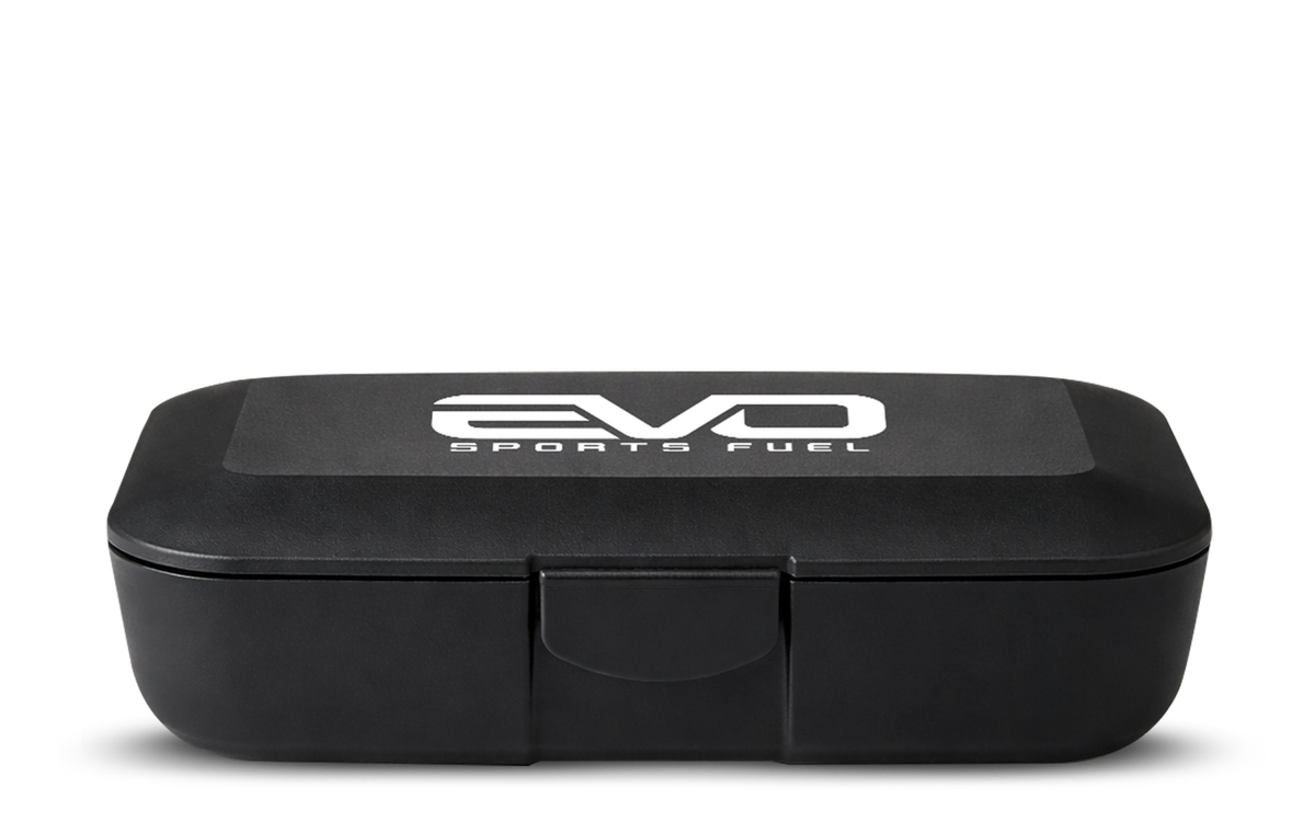 EVO SPORTS FUEL Pillenbox in Schwarz – kompakte Supplementbox für Kapseln und Tabletten unterwegs