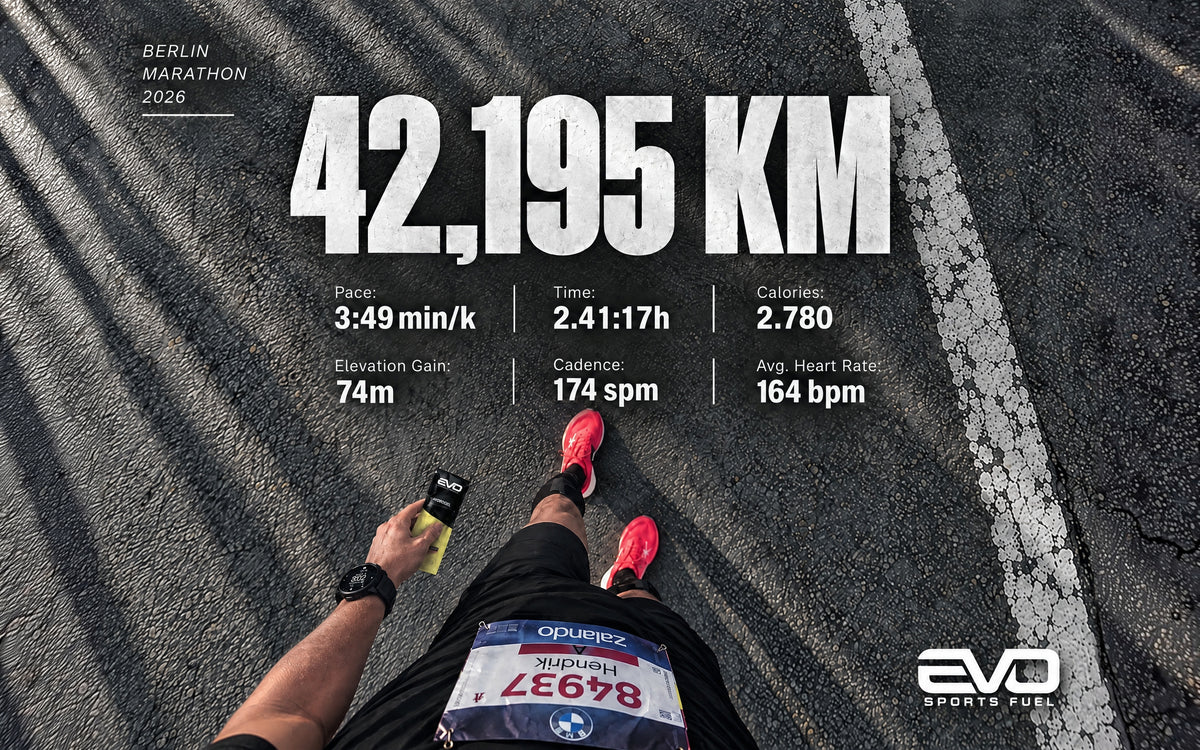 Hendrik Boury beim Berlin-Marathon 2026: 42,195 km in 2:41:17 h mit EVO Hydron Gel